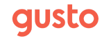 Gusto logo in orange text with a clean and simple font.