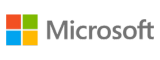 Microsoft logo with a square divided into four smaller colorful squares and the company name in gray text.