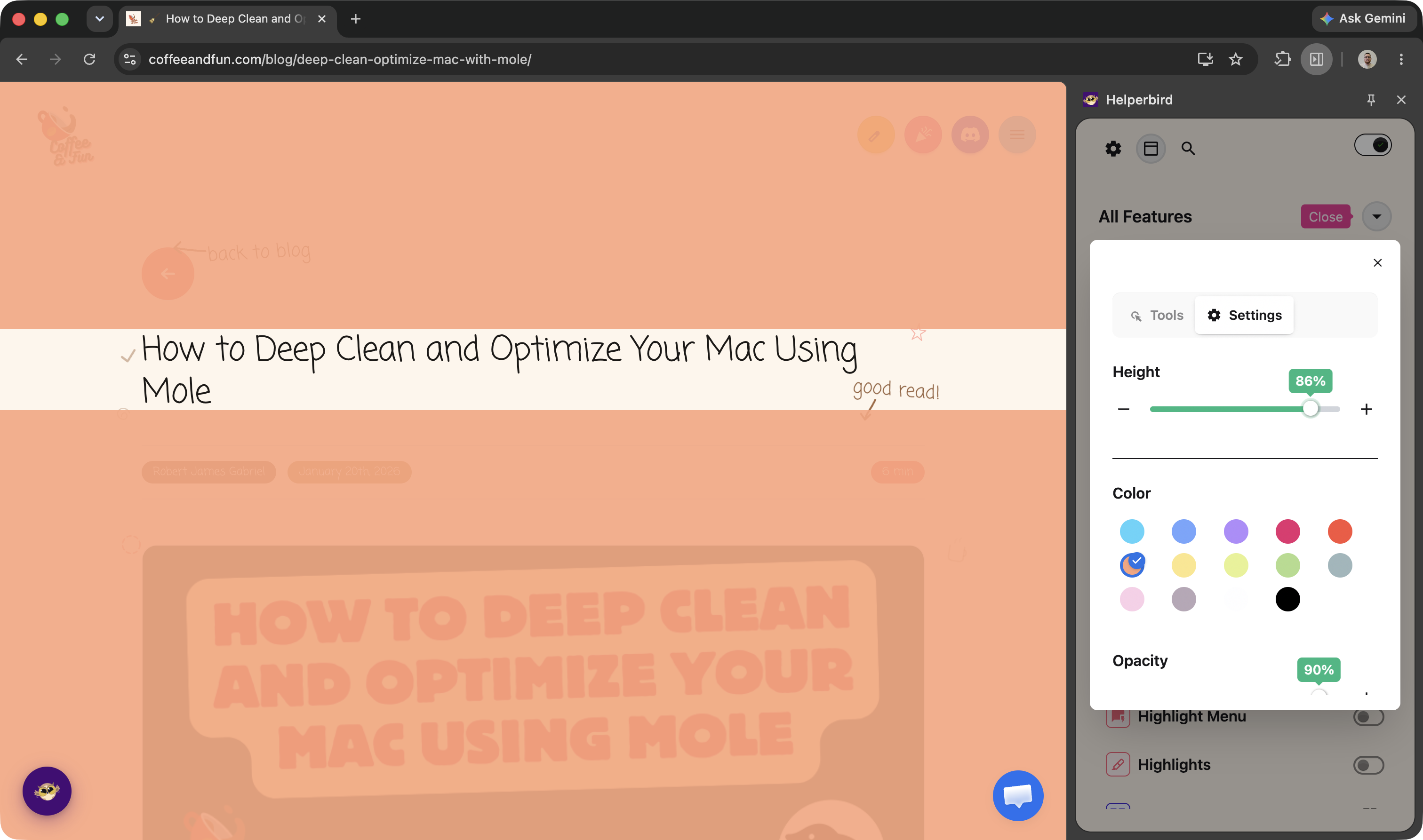 A web page with Focus Ruler active, everything dimmed except a horizontal band around one line of text