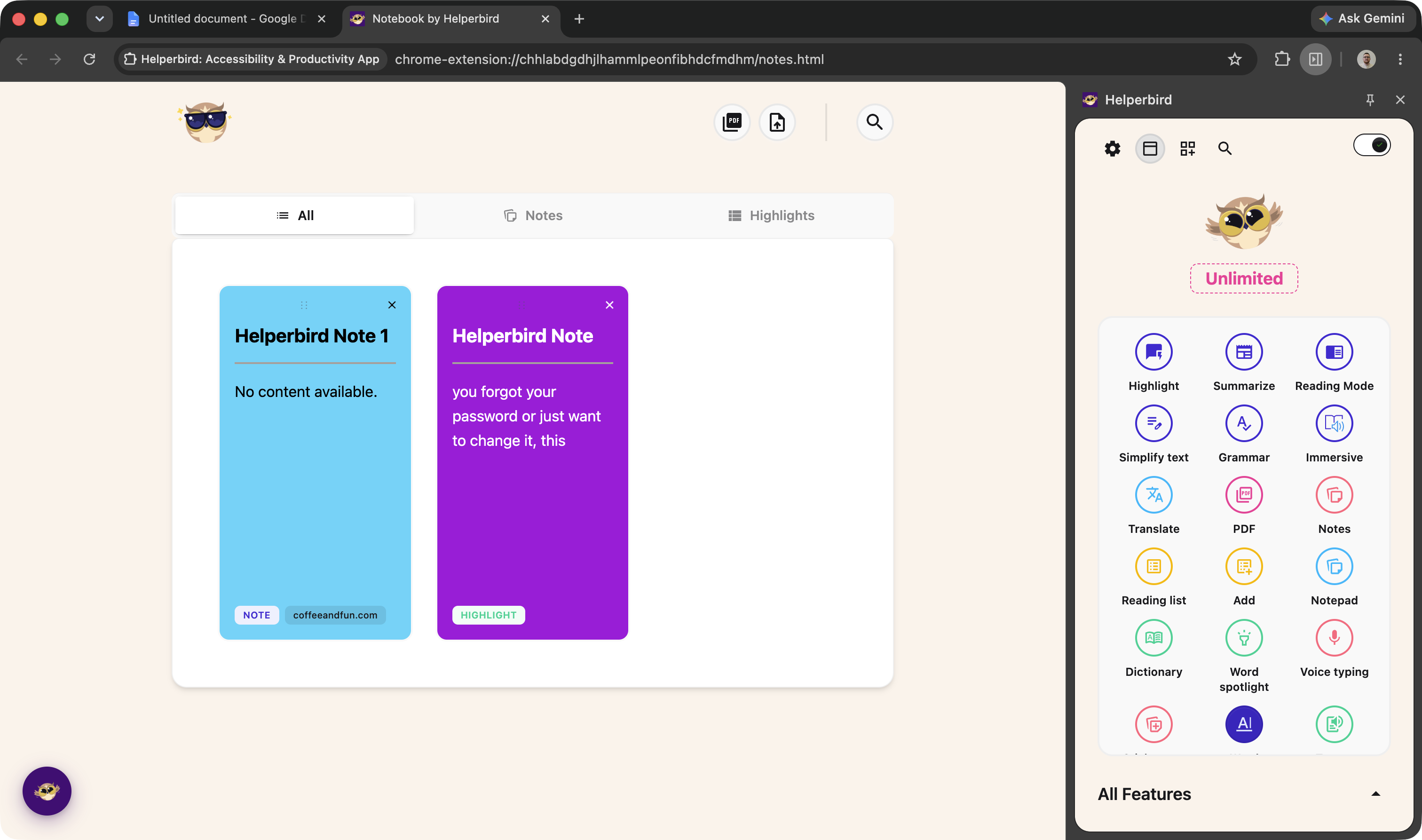 The Notes app showing the card layout with a search bar at the top